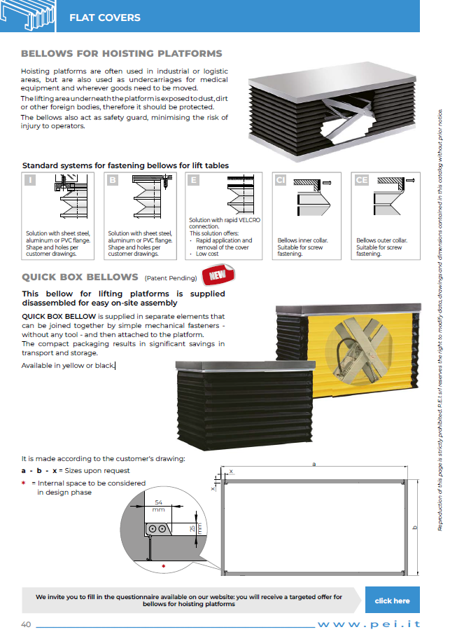 Bellows for hoisting platforms